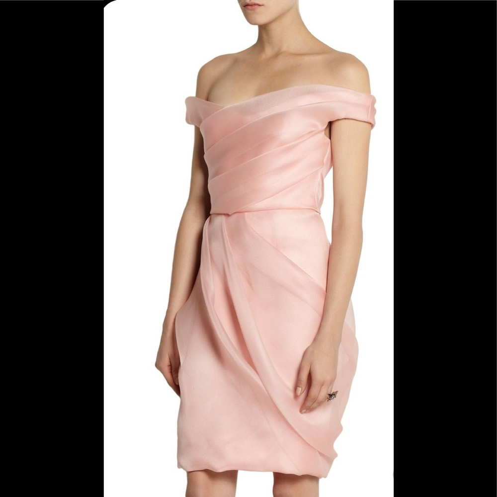 Lela Rose Blush Pink Off-the-Shoulder Mini Dress